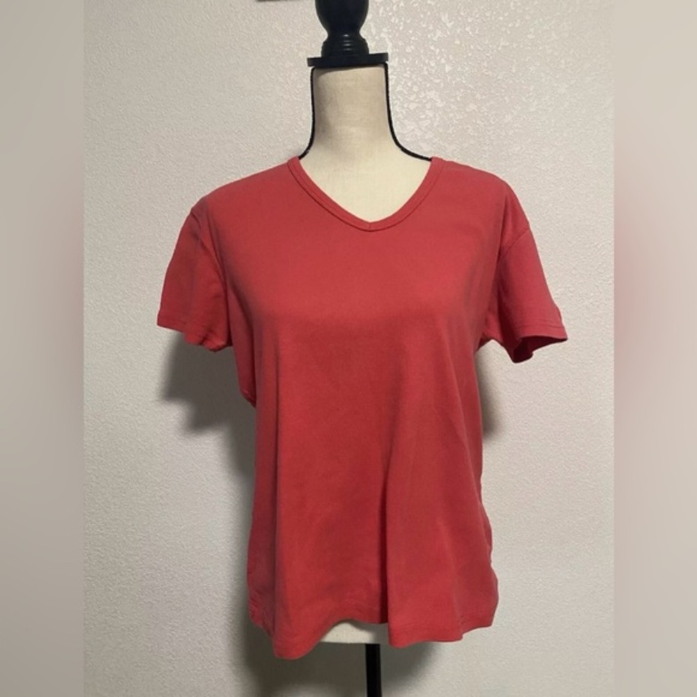 Russell Athletic Vintage Pink V Neck Active T Shirt Size Large